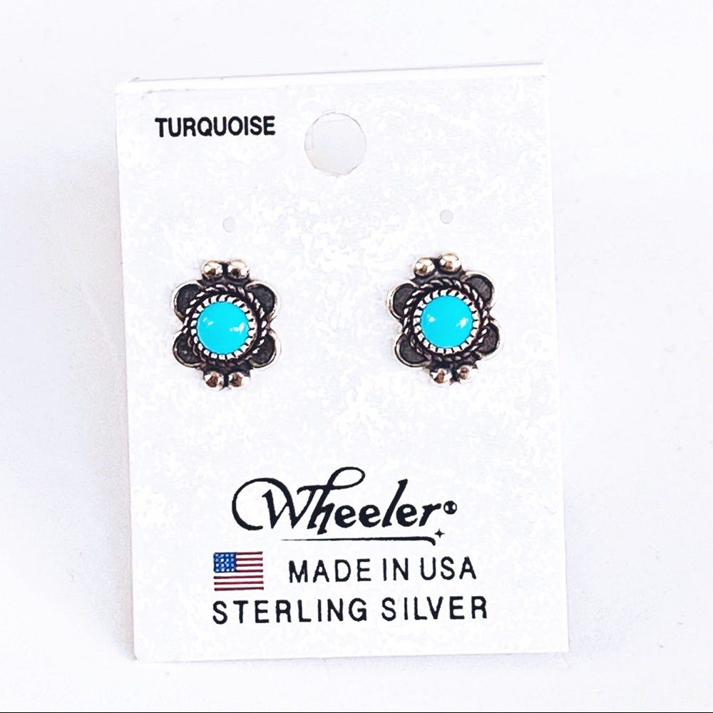 🆕 Sterling Silver Turquoise Earrings Round